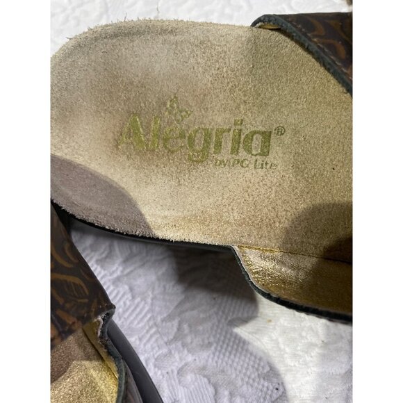 Alegria Women's Bronze Floral Embossed Sandals With Adjustable Buckles & Cushion - Picture 4 of 5